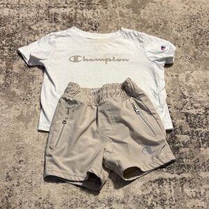 Champion White Tee and Tan Shorts Set 12M